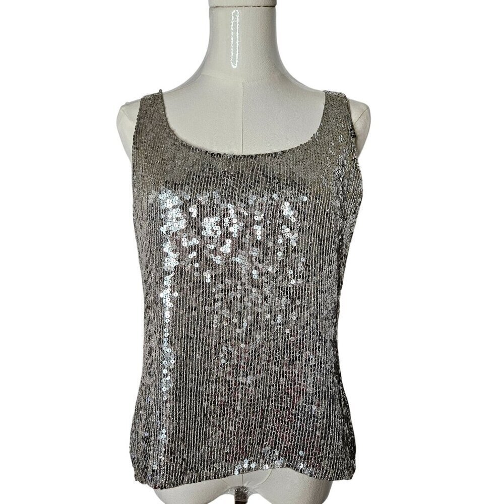 Vintage Miss Morgan Medium Sequin Silk Tank Top Silver Sparkle Hand Made NEW!
